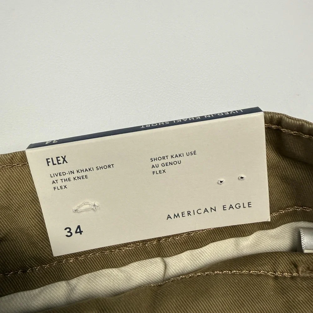 American Eagle Shorts Mens 34 Beige Flex Lived-In Khaki Chino 9 Inseam Casual